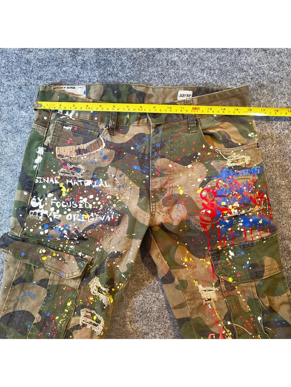 Smoke Rise Camo Paint Splatter Cargo Pants Distress Men